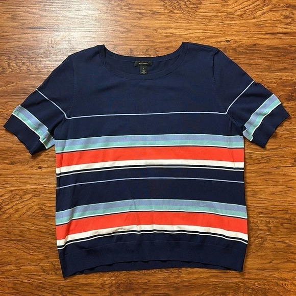 Halogen Short Sleeve Navy Striped Top Womens Size L - Picture 1 of 6